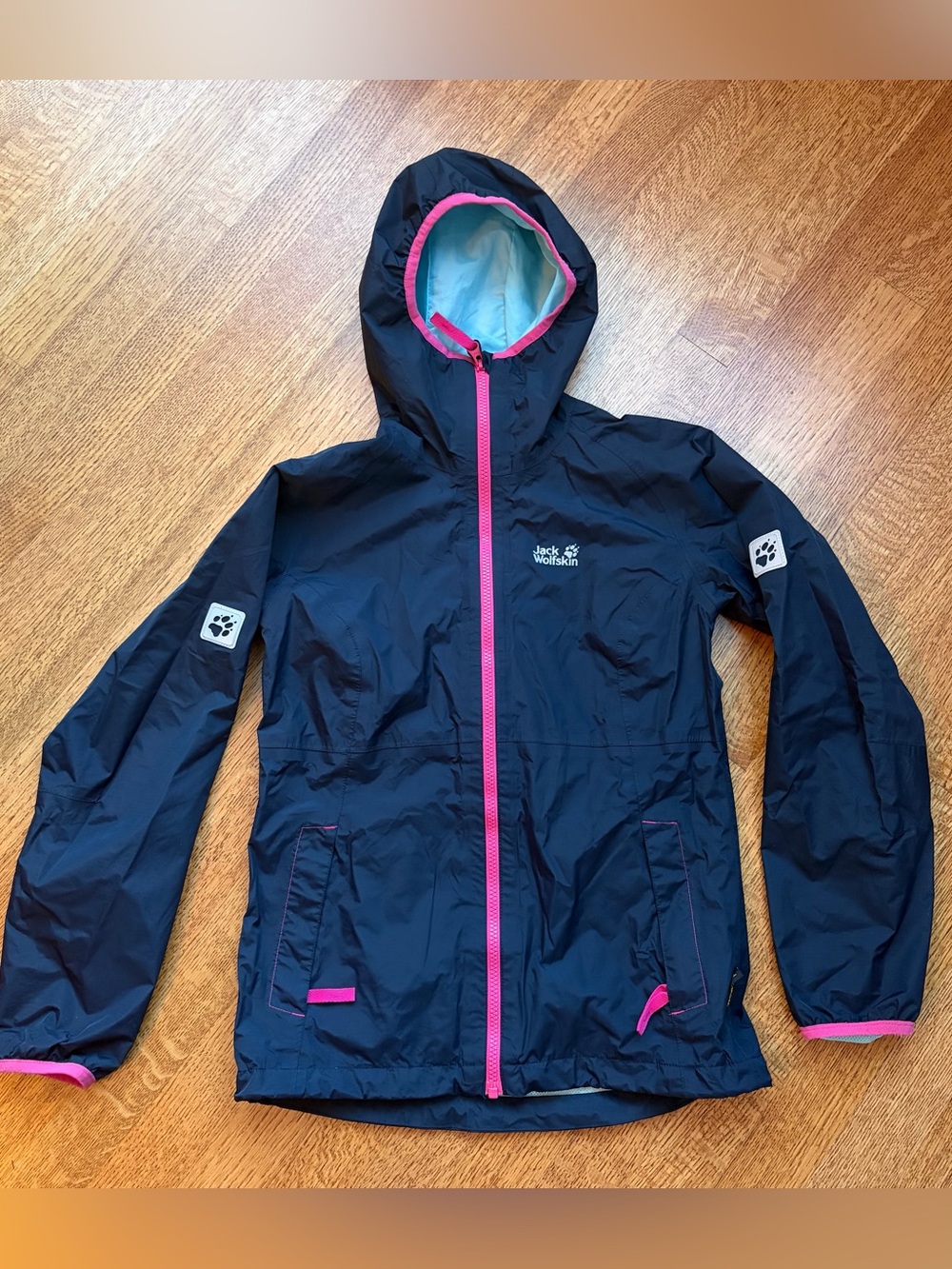 Jack Wolfskin Rainy Days Rain Jacket Unisex Kids Sz 152 US Youth 10-12 Navy Blue